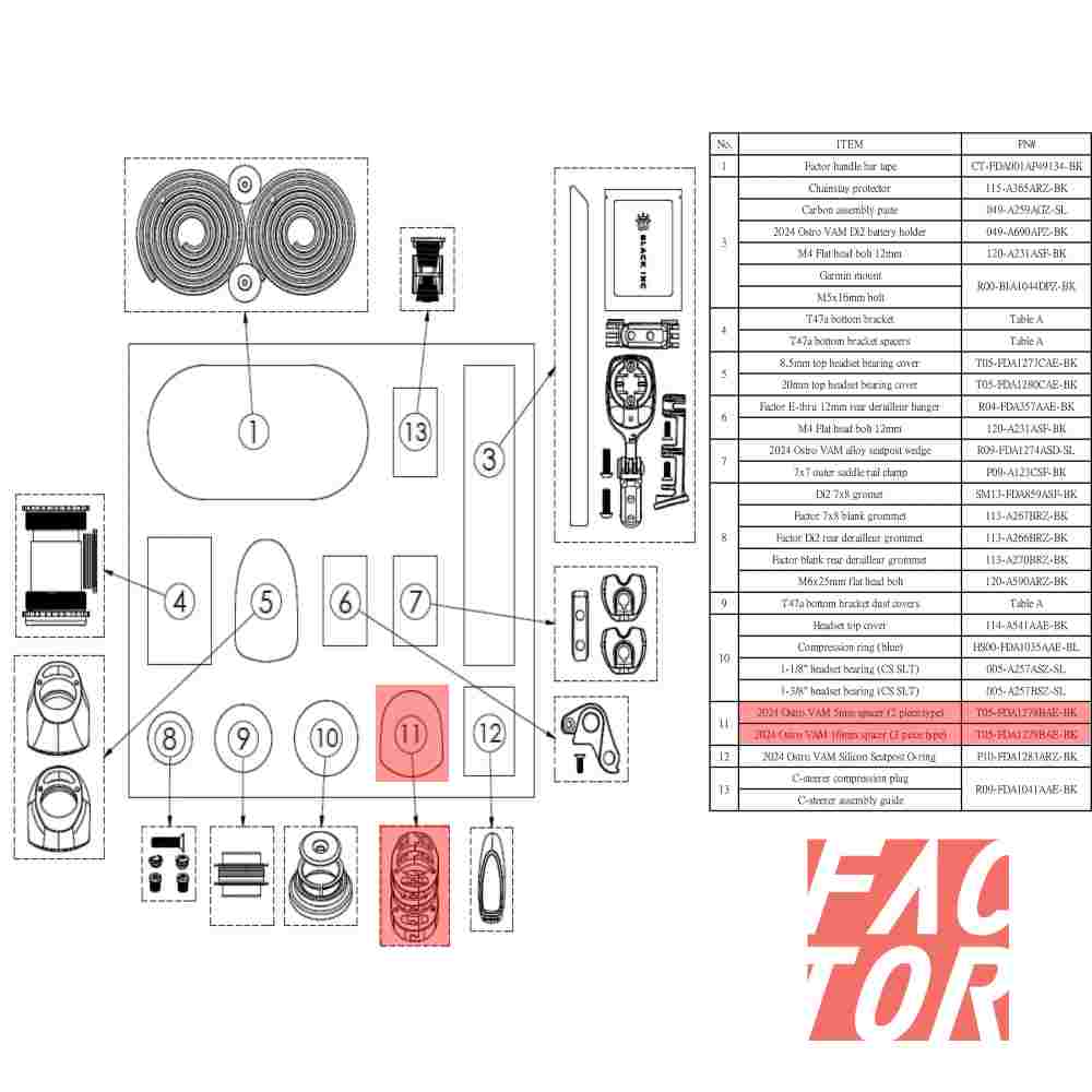 FACTOR(ファクター)Headset Spacer(ヘッドセットスペーサー)(2024 OSTRO VAM(オストロヴァム)/two-piece type/#T05-FDA1278BAE-BK/#T05-FDA1279BAE-BK)