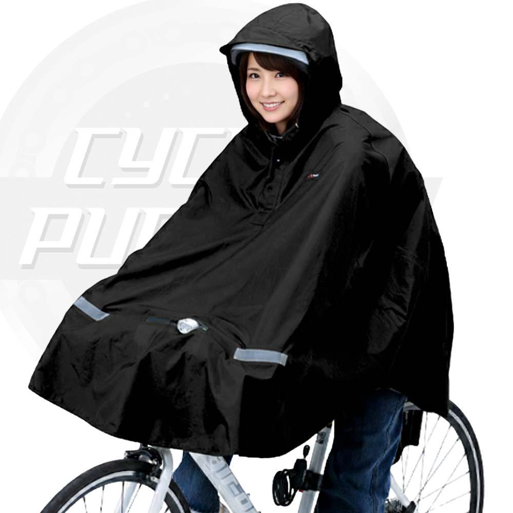 kawasumi(カワスミ)膝を雨から守るレインポンチョ(KW-910BK/ライト窓付き/クロスバイク&一般車用/ブラック)